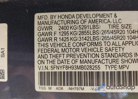 2021 Honda Passport Awd Touring from USA, damaged, VIN 5FNYF8H93MB028255